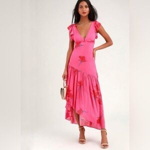 Free People She’s a Waterfall Pink Floral Women's High Low Ruffle Low Back dress